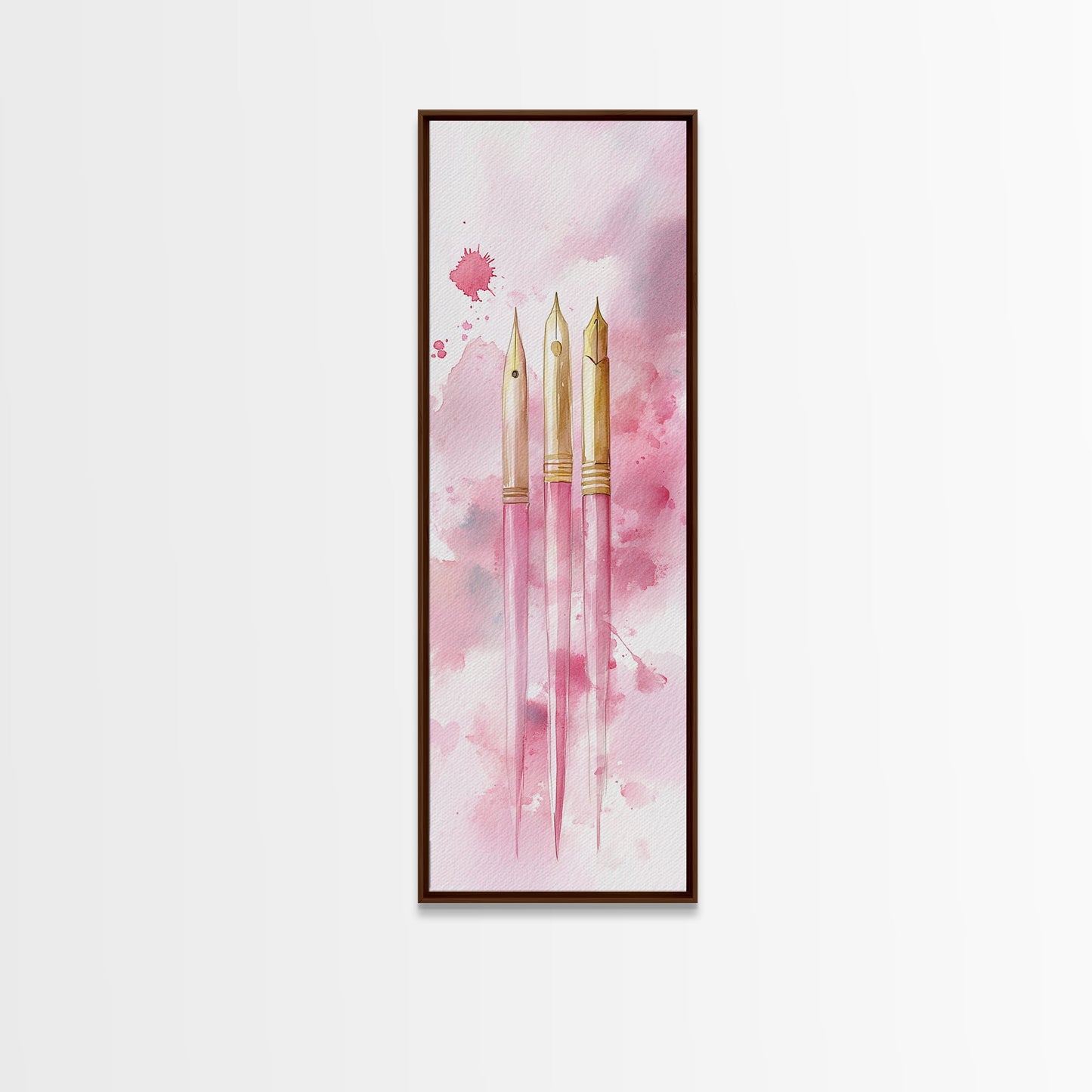 Pink Fountain Pens Canvas Print Whimsical Art Writer’s Gift Minimalist Art Living Room Decor Unique Office Wall Art Illustration