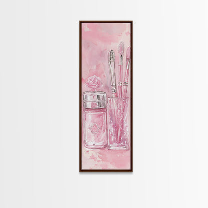 Delicate Makeup Illustration Canvas Print Pink Abstract Art Feminine Wall Decor Light Pink Wall Art Gift Idea Unique Painting