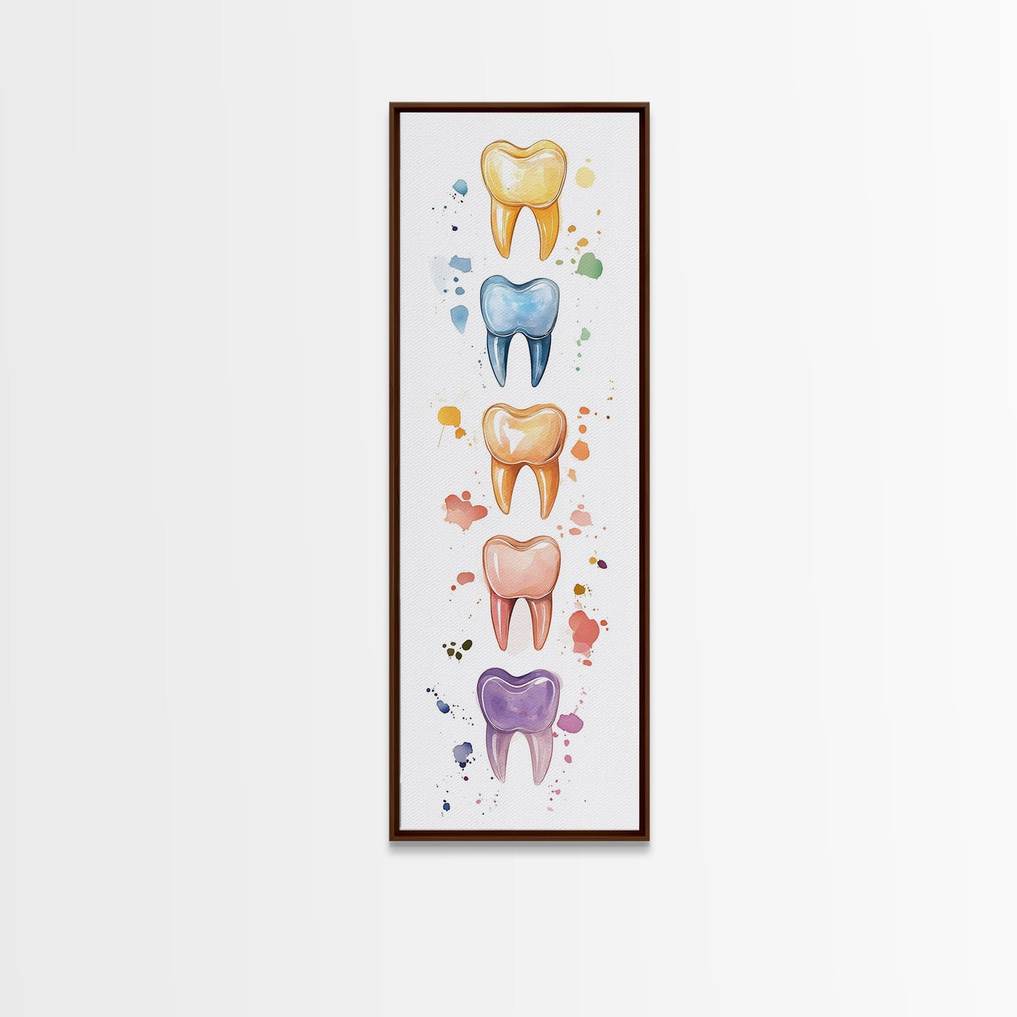 Artistic Dental Canvas Print Featuring Colorful Watercolor Teeth, Whimsical Dental Office Wall Art, Gift Idea for Dentists
