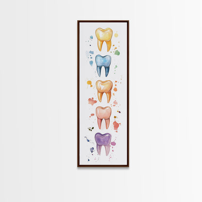 Artistic Dental Canvas Print Featuring Colorful Watercolor Teeth, Whimsical Dental Office Wall Art, Gift Idea for Dentists