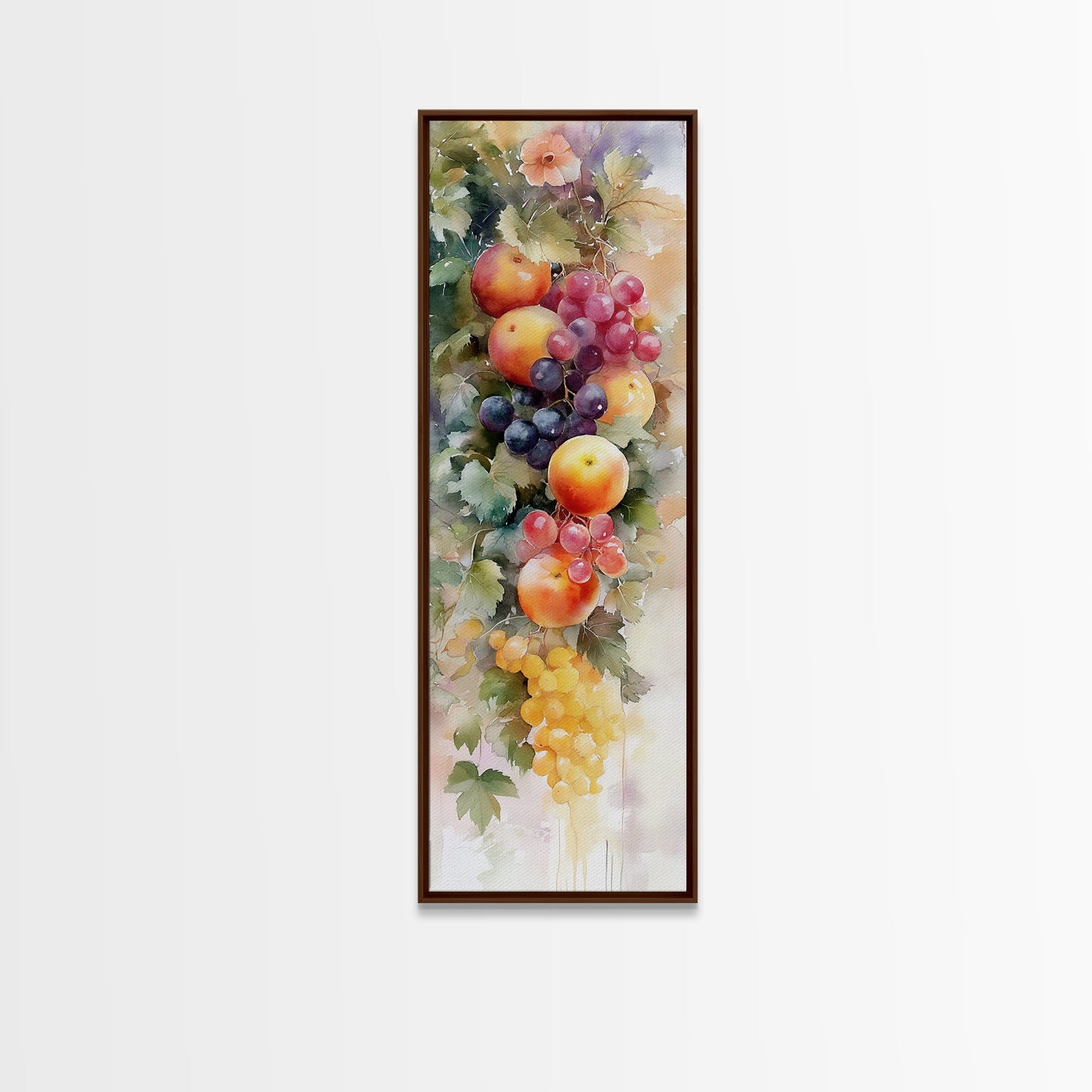 Vibrant Fruit Canvas Print with Grapes and Apples, Fall Rustic Kitchen Art, Farmhouse Vertical Living Room Wall Decor