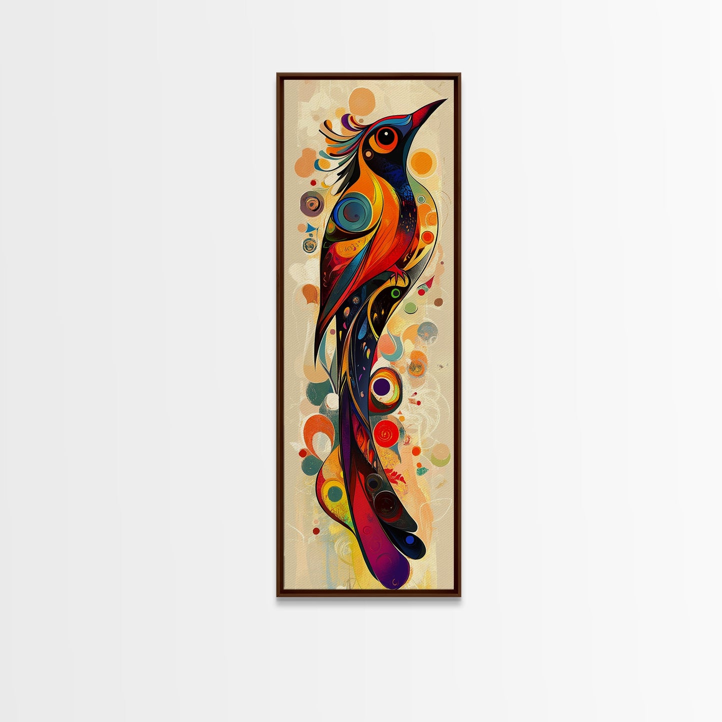 Bold Bird Design Framed Canvas Print Vibrant Peacock Wall Art Modern Whimsical Art Living Room Accent Bird Lover Gift Idea