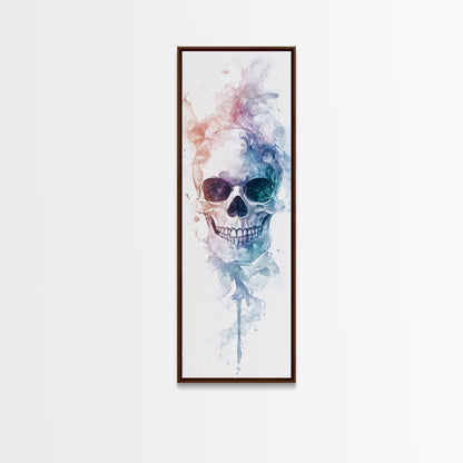 Skull Art Framed Canvas Print in Ethereal Watercolor Design, Halloween Decor and Moody Wall Art with Rustic Aesthetic Appeal