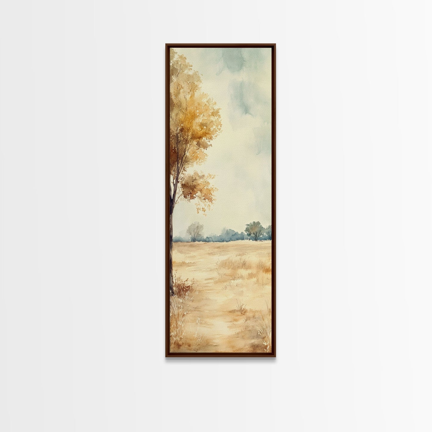 Framed Canvas Print of Oak Tree Art with Golden Autumn Leaves, Tall Skinny Art, Extra Wide Rustic Wall Art, Nature Gift Idea, Above Couch Decor