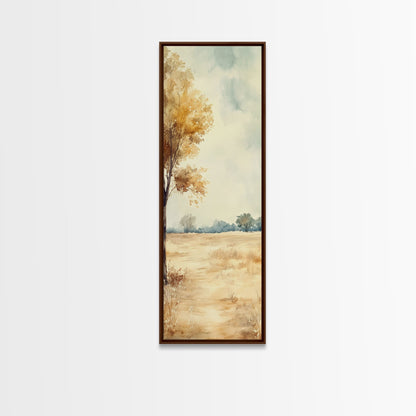 Framed Canvas Print of Oak Tree Art with Golden Autumn Leaves, Tall Skinny Art, Extra Wide Rustic Wall Art, Nature Gift Idea, Above Couch Decor