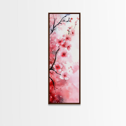 Cherry Blossom Framed Canvas Print, Japanese Inspired Wall Art, Pink Botanical Artwork, Minimalist Living Room Decor, Gift Idea