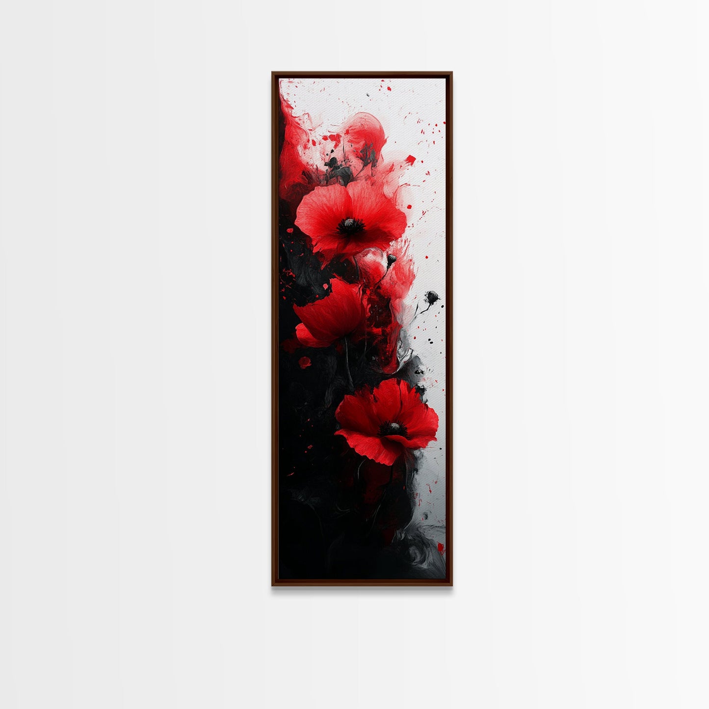 Dramatic Poppy Art Black and White Red Wall Art Framed Canvas Print California Poppy Art Rustic Home Decor Tall Skinny Art