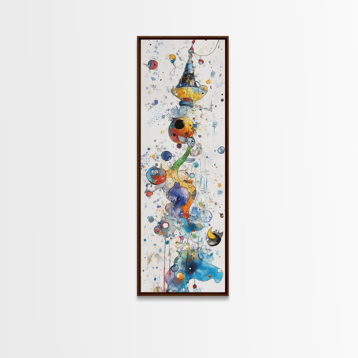 Whimsical Tower Painting Canvas Print Colorful Fun Art Vertical Wall Art Unique Gift Idea Playful Whimsical Art for Living Room