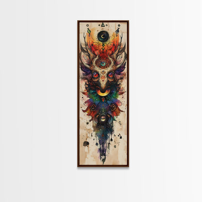Enchanted Deer Canvas Print Featuring Sacred Geometry, Vibrant Color Palette, Boho Art And Ideal Living Room Rustic Wall Decor