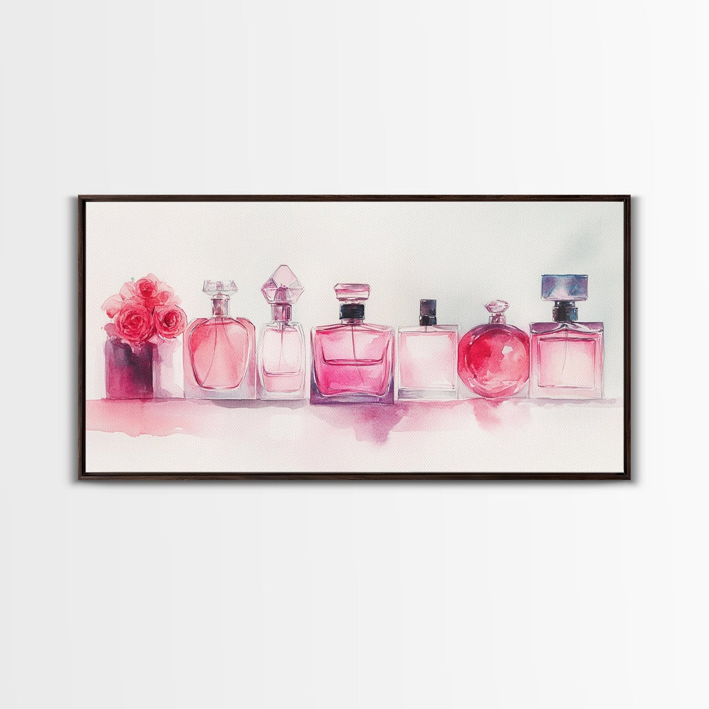 Pink Perfume Painting Framed Canvas Print, Light Pink Bedroom Art Coastal Cowgirl Wall Art, Minimalist Art Rustic Decor Gift Idea