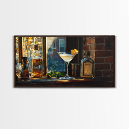 Rustic Martini Art Framed Canvas Print - Cozy Espresso Martini Wall Art - Fall Home Bar Decor - Kitchen Food Review Kitchen Art