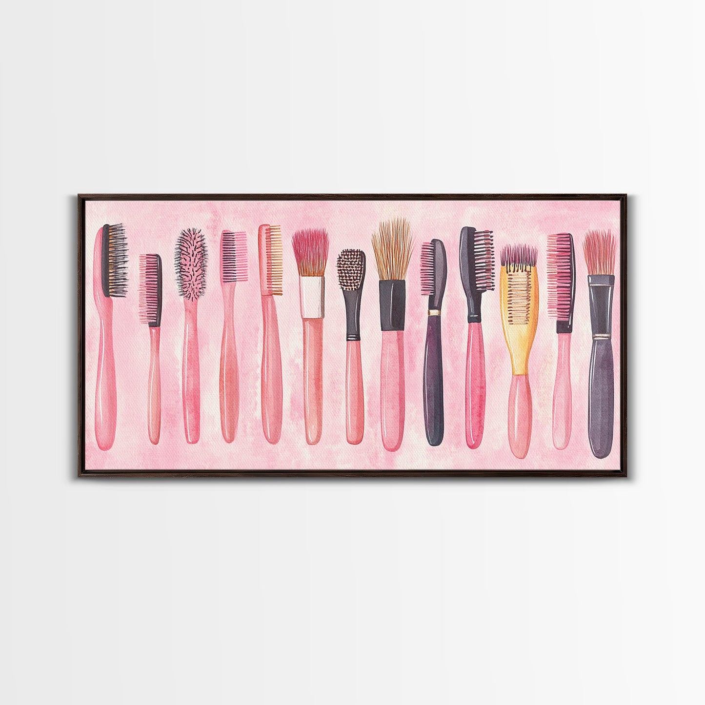 Hairbrush Collection Canvas Print Whimsical Art Pink Wall Art Fun Boho Aesthetic Bathroom Decor Vertical Art Unique Gift Idea
