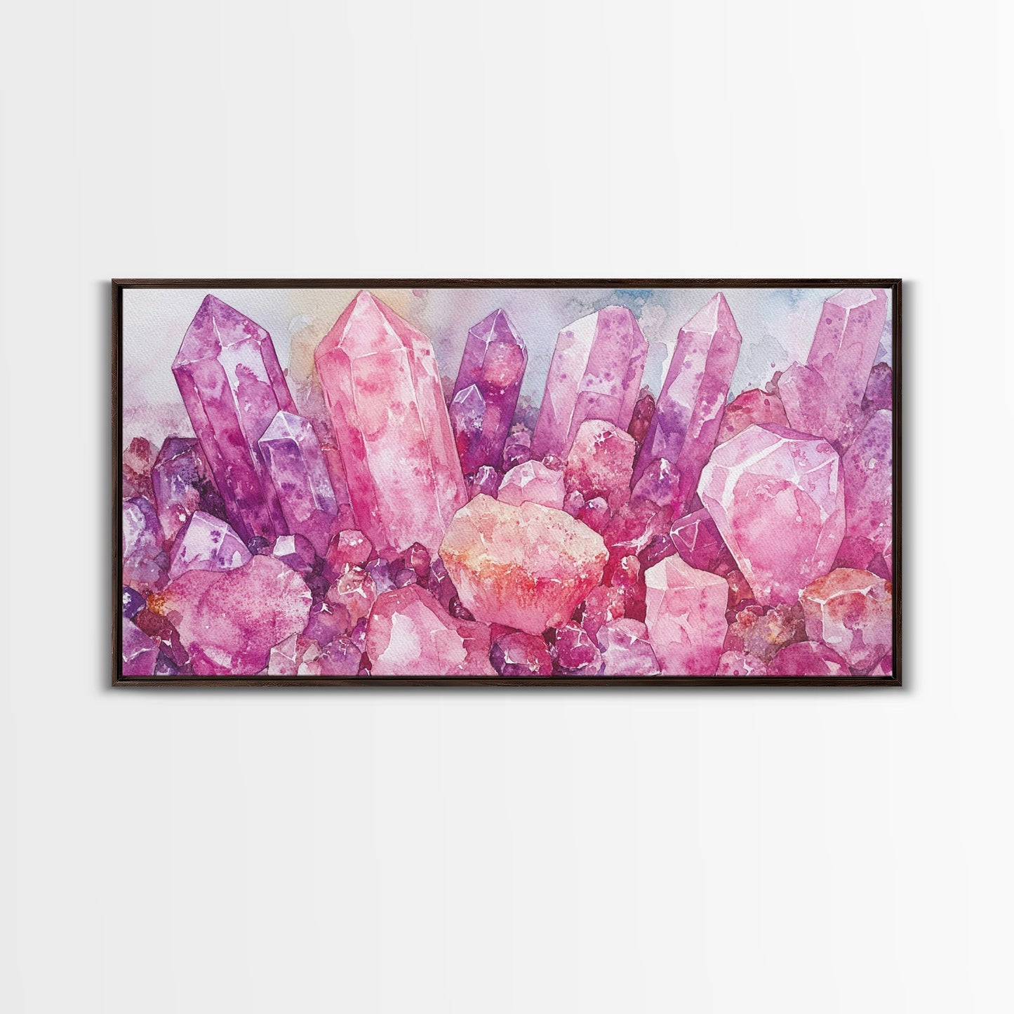Pink Gemstone Art Framed Canvas Print Sacred Geometry Wall Art Whimsical Art Vertical Wall Art Bedroom Decor Unique Gift Idea