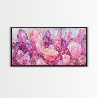 Pink Gemstone Art Framed Canvas Print Sacred Geometry Wall Art Whimsical Art Vertical Wall Art Bedroom Decor Unique Gift Idea
