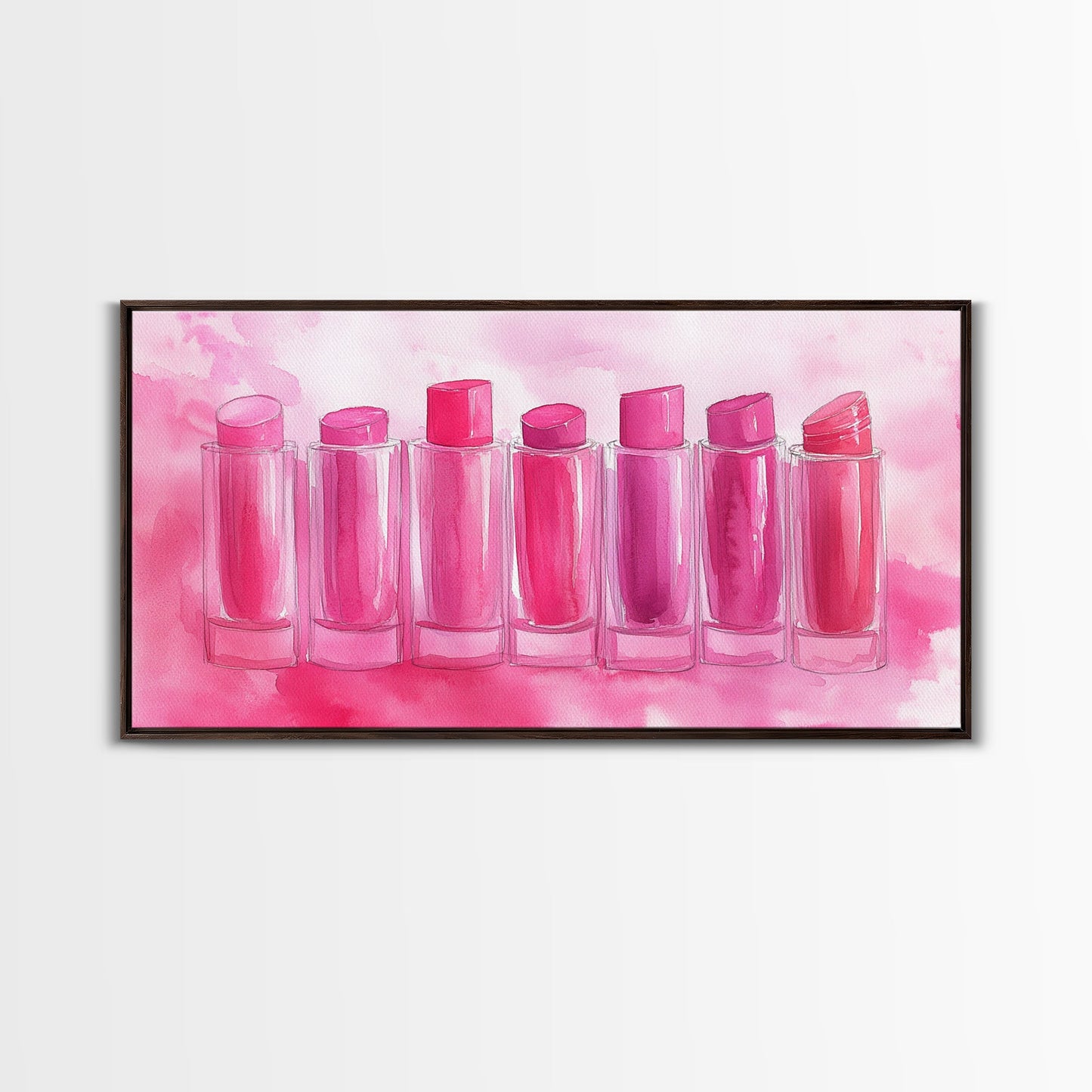 Leinwanddruck „Lippenstiftreihe“ | Rosa Wandbild, verspielte Deko, hellrosa Kunst, feminine Geschenkidee, Wohnzimmerdeko, Deko über dem Sofa