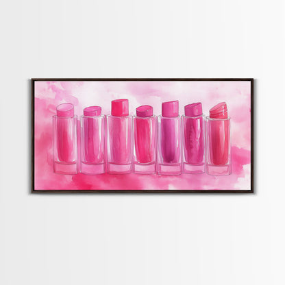 Leinwanddruck „Lippenstiftreihe“ | Rosa Wandbild, verspielte Deko, hellrosa Kunst, feminine Geschenkidee, Wohnzimmerdeko, Deko über dem Sofa