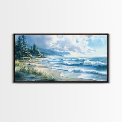 Canvas Print of Misty Coastal Morning Landscape with Rolling Waves, Nautical Wall Art Gift Idea, Serene Coastal Decor
