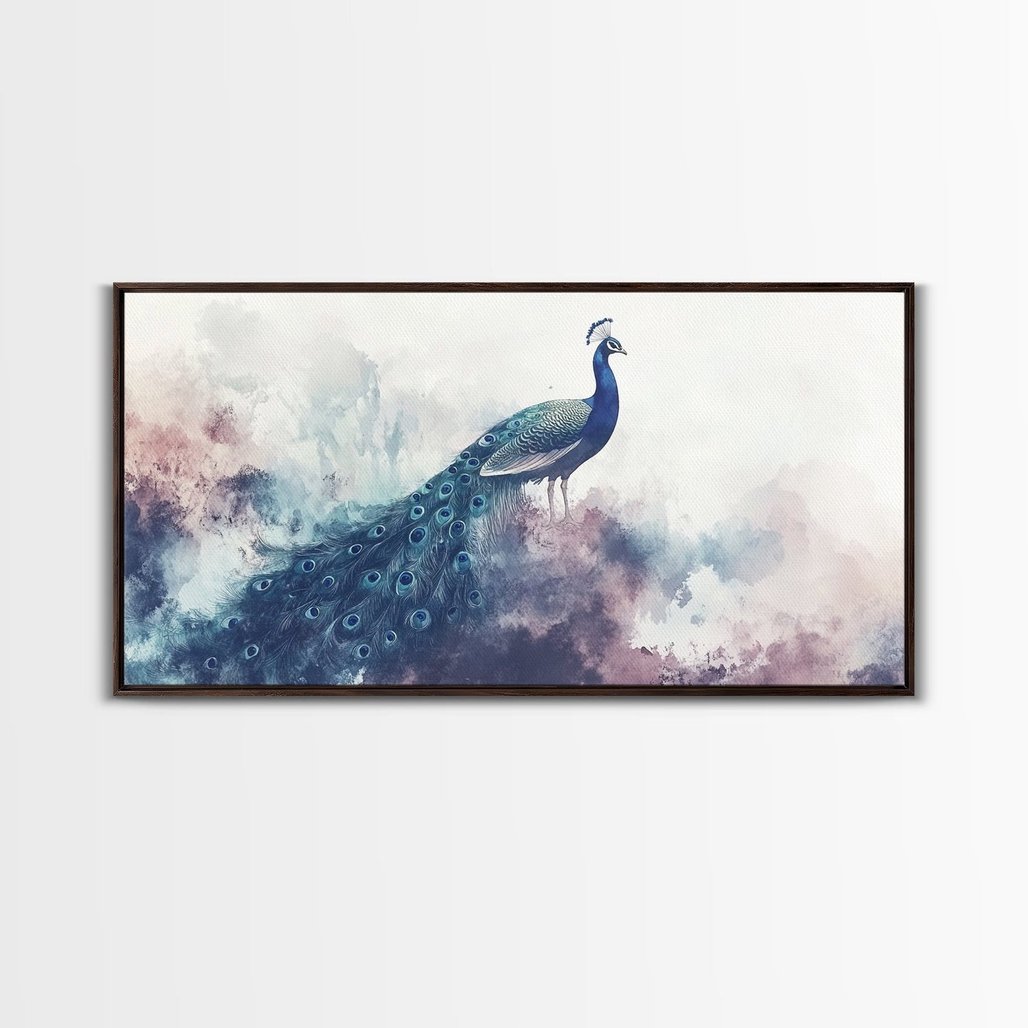 Watercolor Peacock Art Canvas Print, Moody Wildlife Wall Decor, Above Couch Living Room Art, Unique Nature Gift Idea Him Her