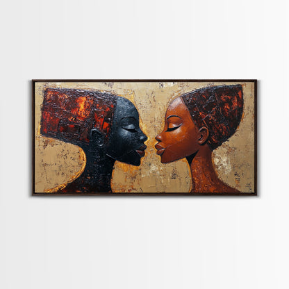 Bold African Women Framed Canvas Print, Afrocentric Art Wall Decor, Moody Bedroom Art, Unique Living Room Art Gift Idea