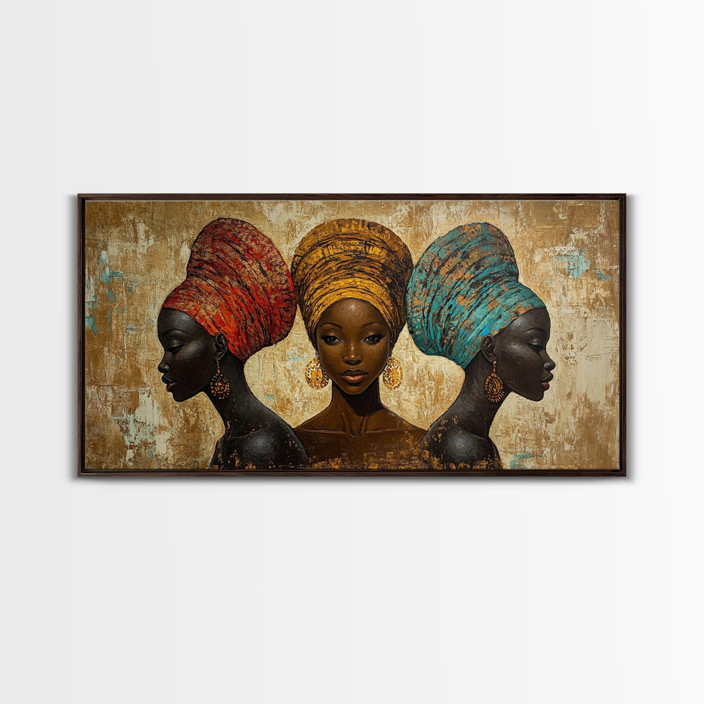 Elegantes Leinwandbild mit afrikanischen Frauen, ausdrucksstarke afrozentrische Wanddekoration, stimmungsvolles abstraktes Gemälde, einzigartige Geschenkidee fürs Schlafzimmer