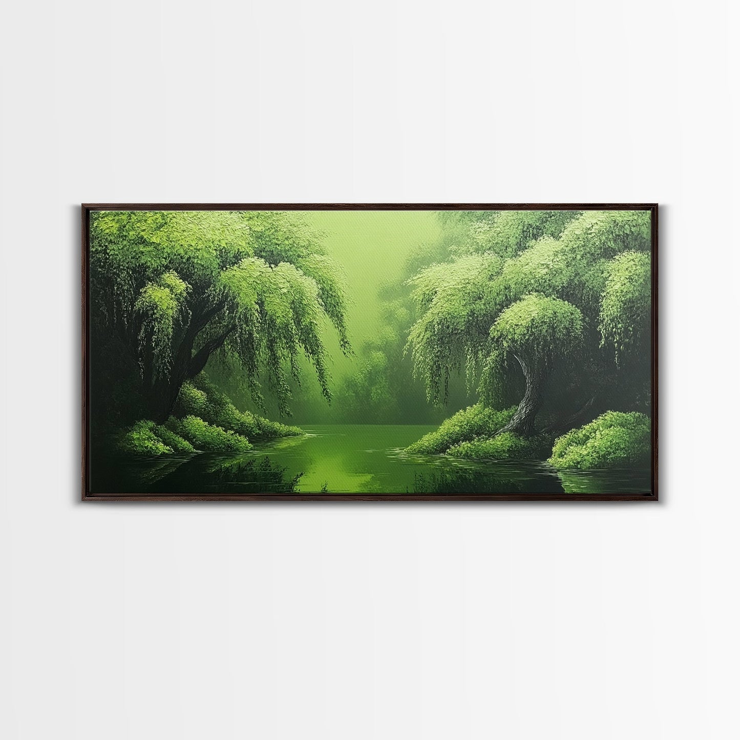 Willow Grove Framed Canvas Print, Tranquil Forest Landscape Wall Art, Sage Green Rustic Home Decor, Above Bed Nature Canvas Art