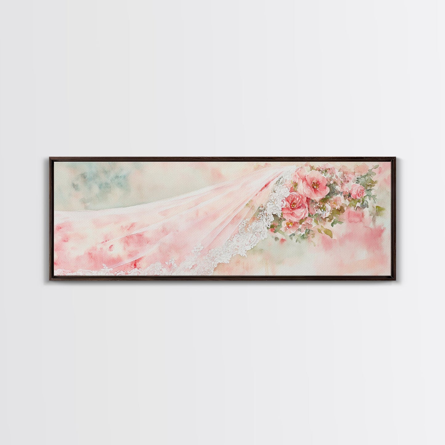 Romantic Rose Painting Canvas Print Featuring Bridal Lace, Botanical Prints Ideal Bedroom Art or Wedding Gift Idea