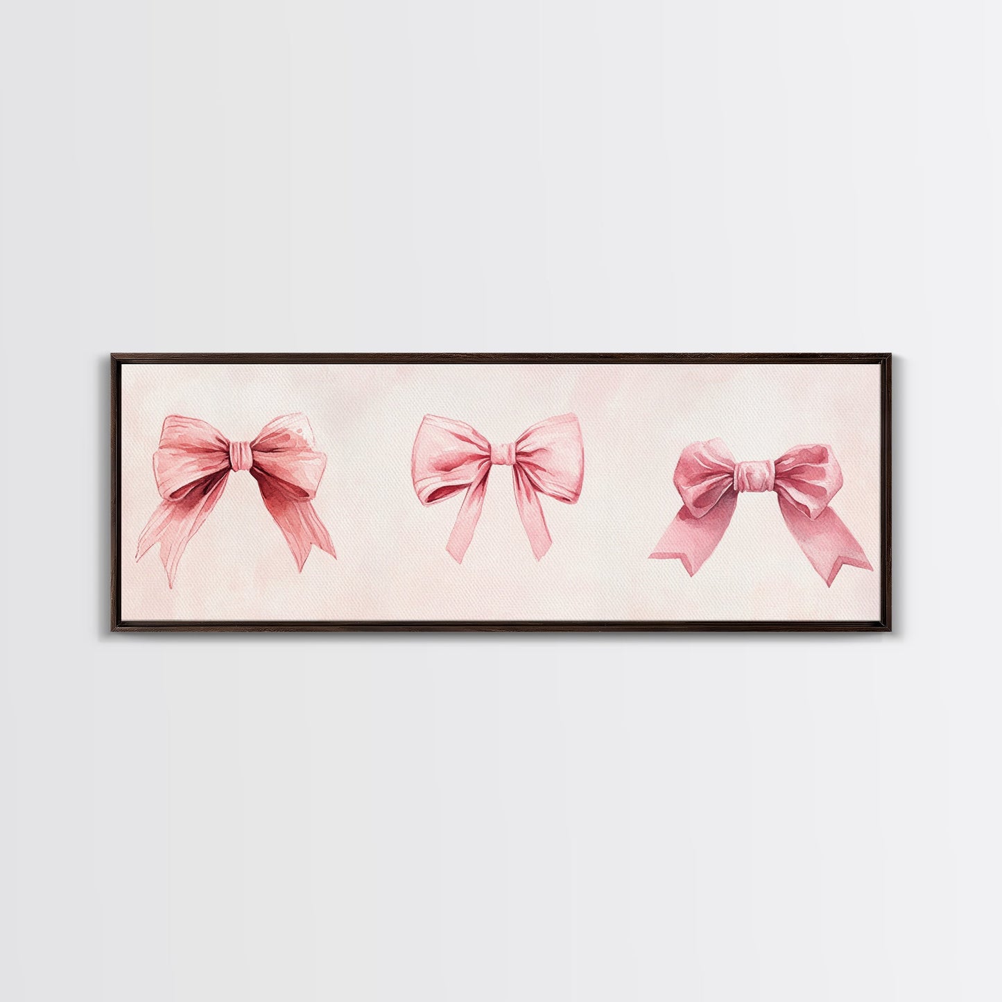 Light Pink Wall Art Canvas Print with Bows Decor, Minimalist Painting, Bedroom Art, Horizontal Abstract Artwork for Living Room
