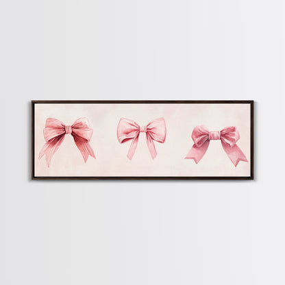 Light Pink Wall Art Canvas Print with Bows Decor, Minimalist Painting, Bedroom Art, Horizontal Abstract Artwork for Living Room