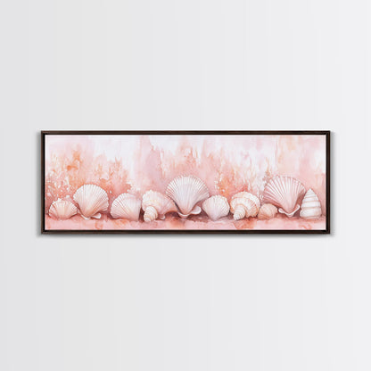 Coastal Shell Art Canvas Print Featuring Light Pink and Orange Pastel Hues, Beach House Decor, Nautical Wall Art for Living Room
