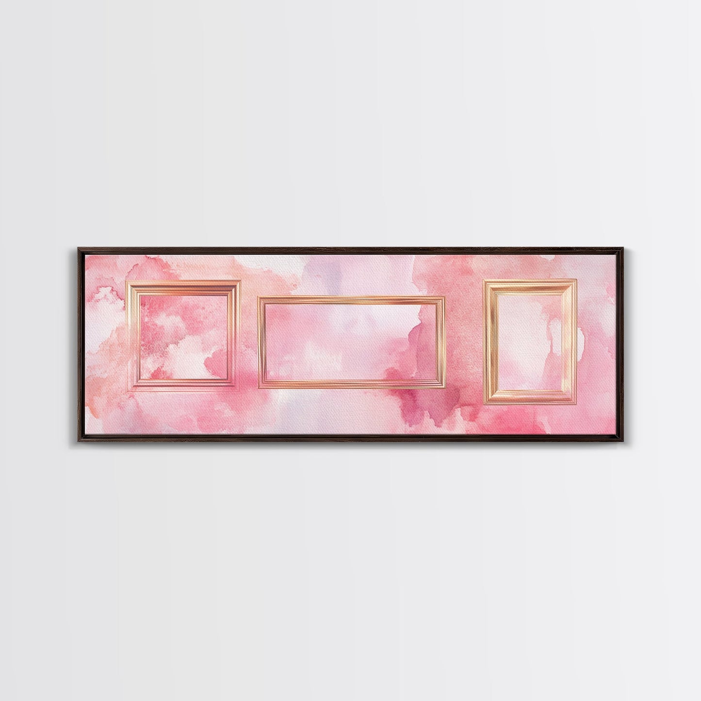 Golden Frames Canvas Print Light Pink Wall Art Minimalist Decor Modern Artistic Horizontal Artwork Boho Home Gift Idea