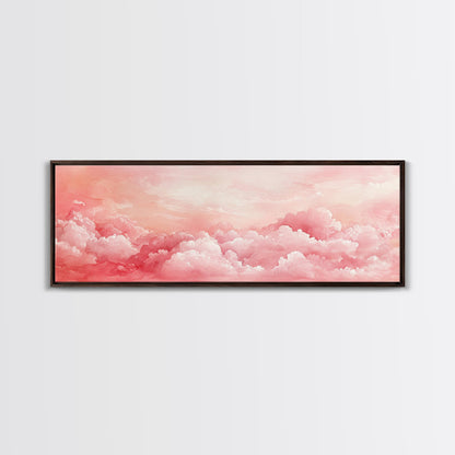 Pink Cloudscape Framed Canvas Print Light Pink Wall Art Above Sofa Horizontal Art Moody Sky Coastal Decor Gift Idea For Her Bedroom Art