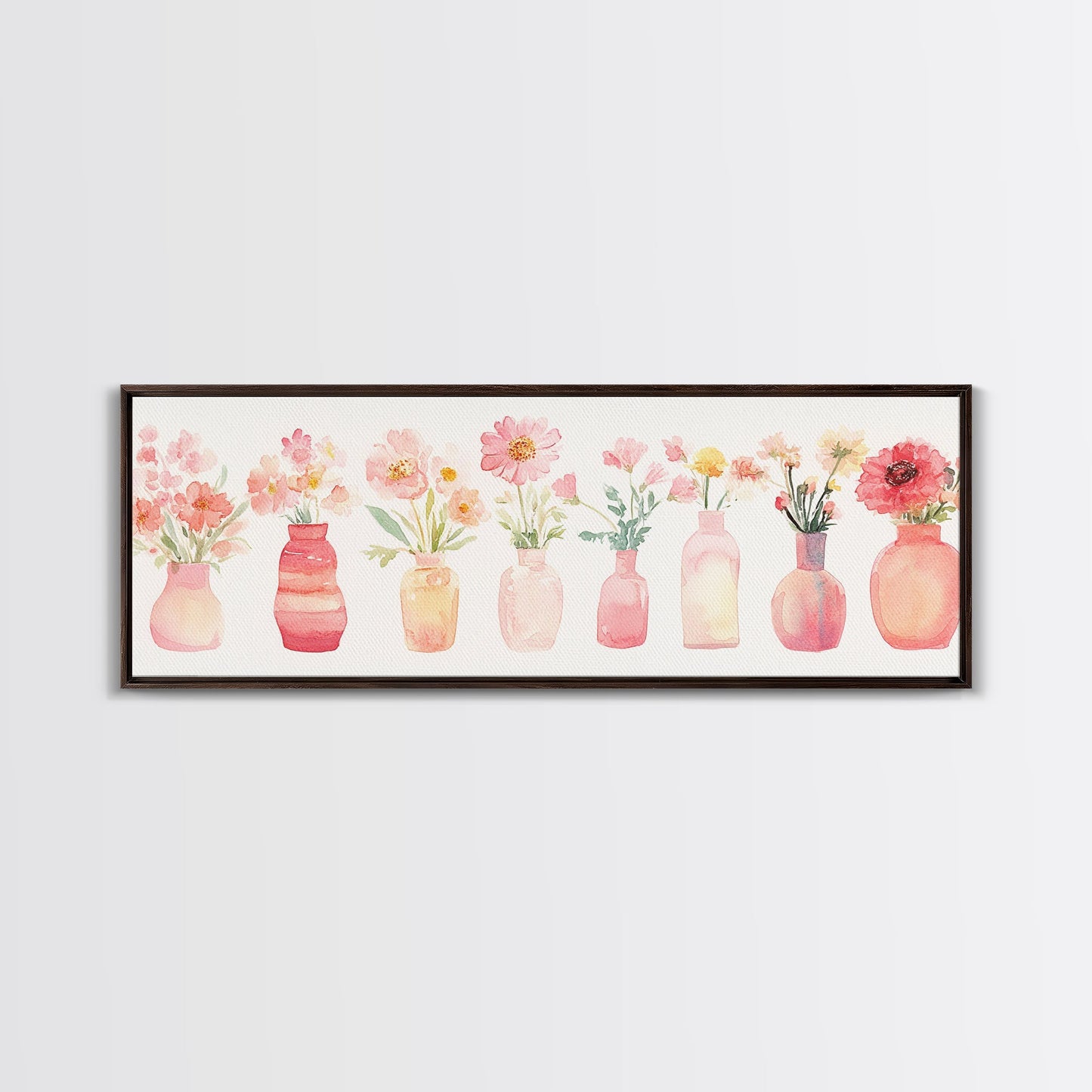 Wildflower Botanical Prints Framed Canvas Print Light Pink Wall Art Living Room Decor Horizontal Rustic Floral Painting