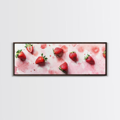 Strawberry Fruit Kitchen Art Framed Canvas Print Rustic Decor Horizontal Wall Art Living Room Art Whimsical Botanical Prints