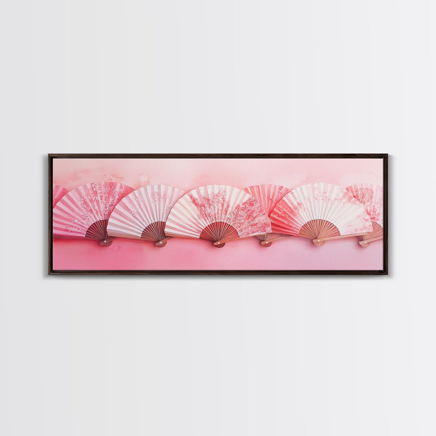 Elegant Fans Canvas Print with Cherry Blossom Art, Pink Wall Art, Whimsical Art for Living Room or Bedroom, Light Pink Decor Idea