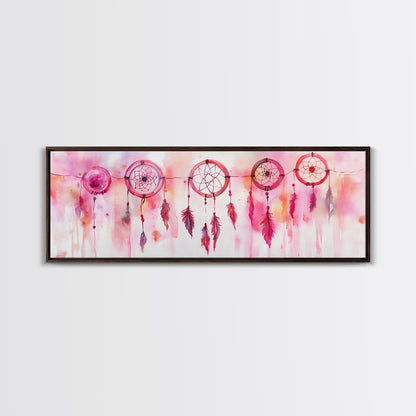 Dreamcatcher Canvas Print, Pink Orange Wall Art with Whimsical Artistic Feathers, Boho Art Idea for Living Room or Above Couch