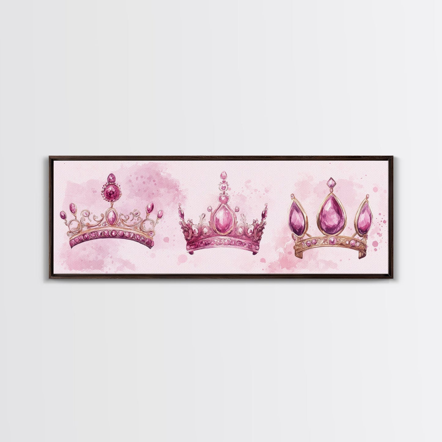 Pink Regal Crowns Canvas Print Gemstone Painting Royal Artwork Pink Abstract Art Above Bed Wall Art Feminine Glam Room Decor Gift