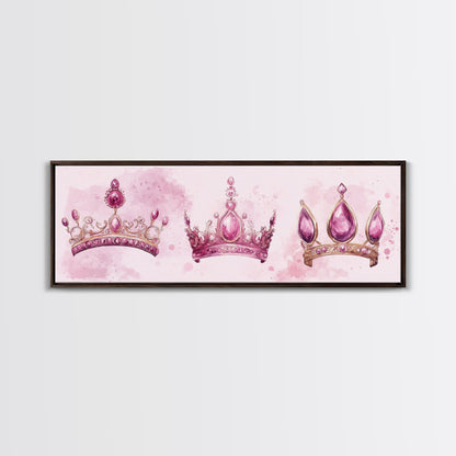 Pink Regal Crowns Canvas Print Gemstone Painting Royal Artwork Pink Abstract Art Above Bed Wall Art Feminine Glam Room Decor Gift