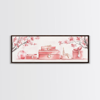 Cherry Blossom Canvas Print, Botanical Framed Canvas Art, Light Pink Wall Art, Bedroom or Guest Room Art, Feminine Nature-Inspired Decor