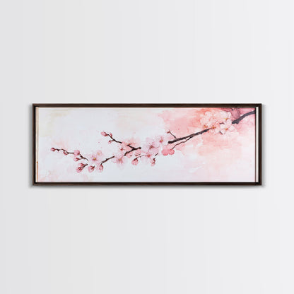 Cherry Blossom Framed Canvas Print, Japanese Sakura Wall Art, Light Pink Decor, Minimalist Botanical Artwork, Bedroom or Living Room Art