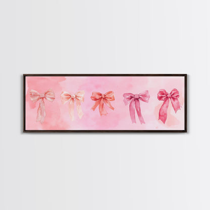 Ribbon Bow Canvas Print Light Pink Art Feminine Horizontal Wall Art Whimsical Artwork Living Room Wabi Sabi Decor Framed Print