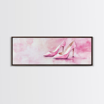 Elegant Pink Heels Canvas Print, Fashion Artwork, Pink Abstract Art, Minimalist Wall Art, Feminine Decor, Light Pink Bedroom Art
