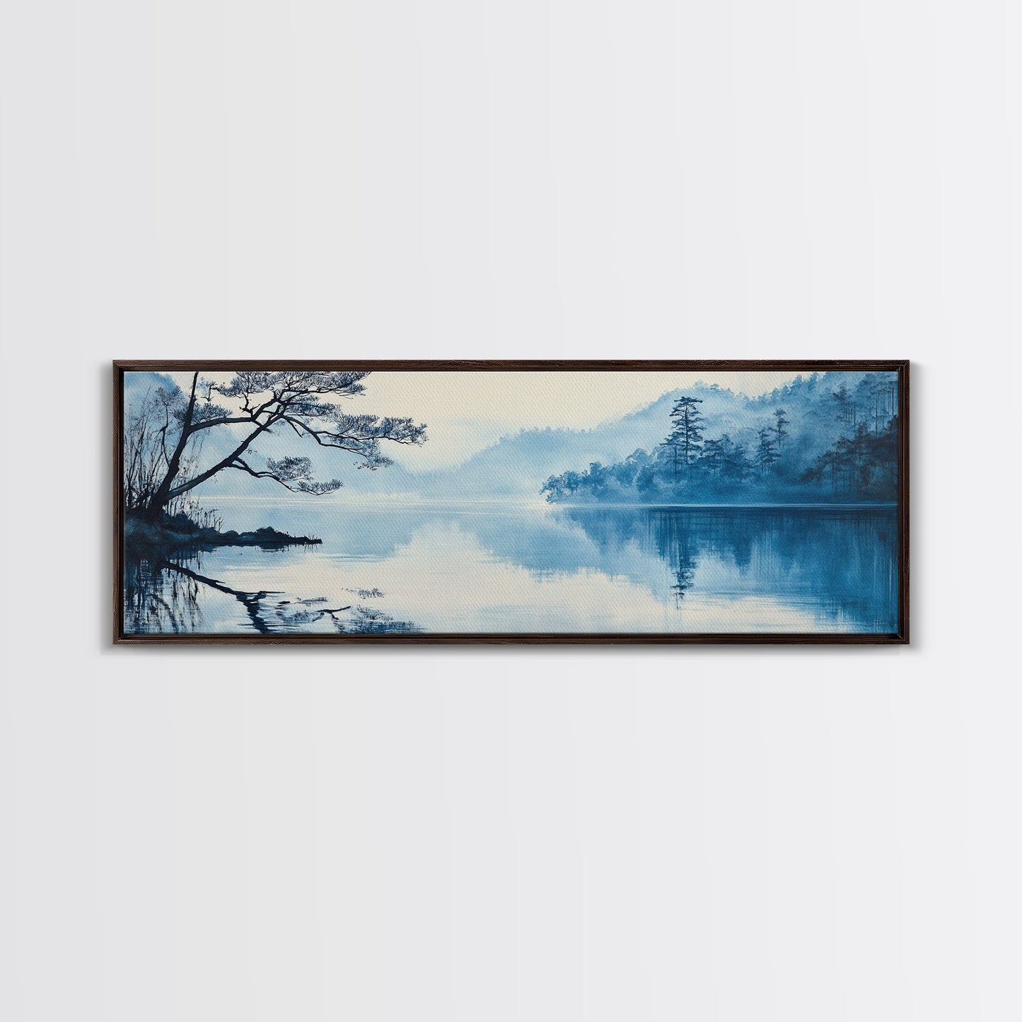 Serene Blue Lake Landscape Canvas Print, Pine Tree Art, Smoky Mountain Art, Coastal Landscape Art, Bedroom Art, Gift Idea For Him