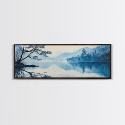 Serene Blue Lake Landscape Canvas Print, Pine Tree Art, Smoky Mountain Art, Coastal Landscape Art, Bedroom Art, Gift Idea For Him