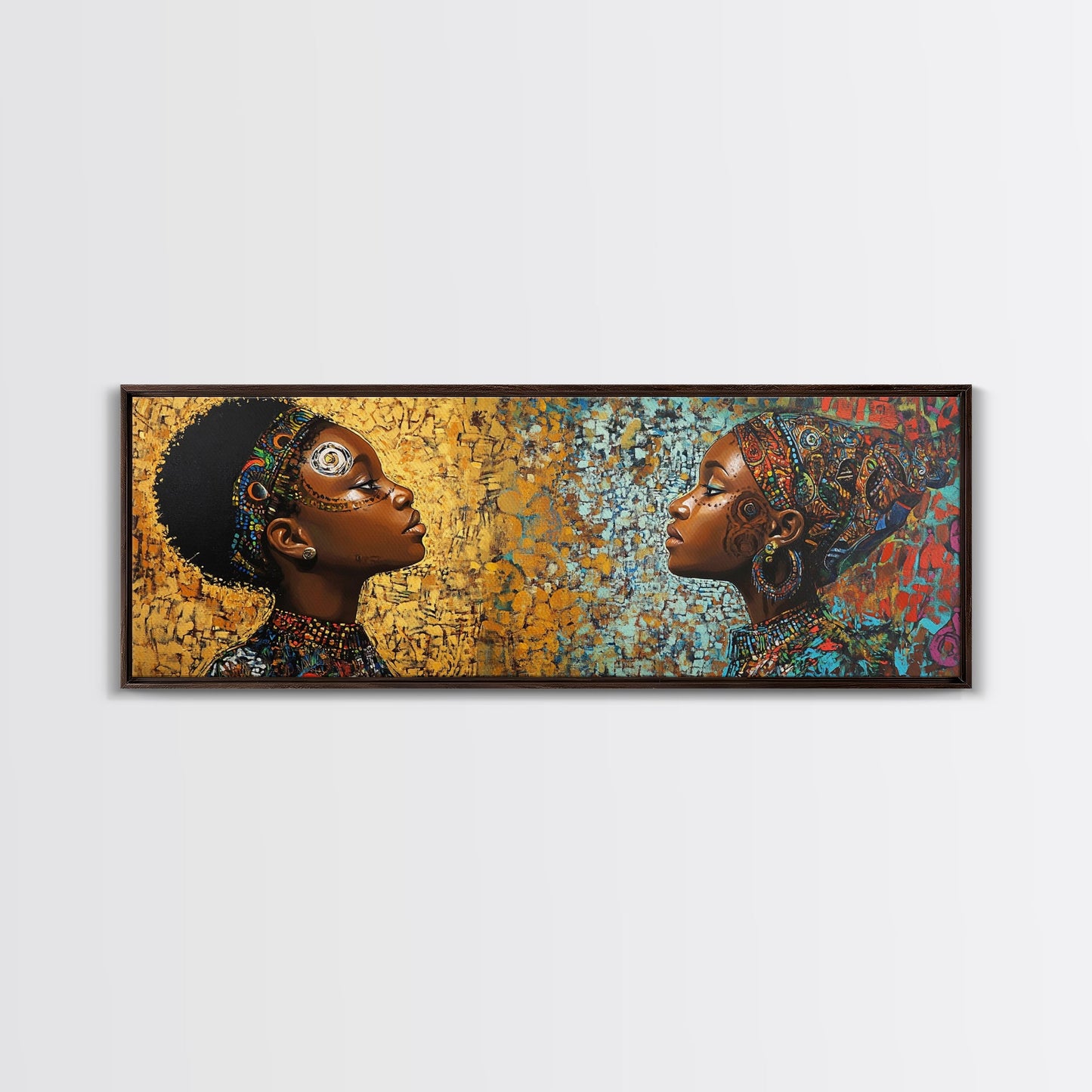 Afrocentric Canvas Print African Tribal Art Modern Boho Decor Guest Room Wall Art Horizontal Living Room Art Unique Painting