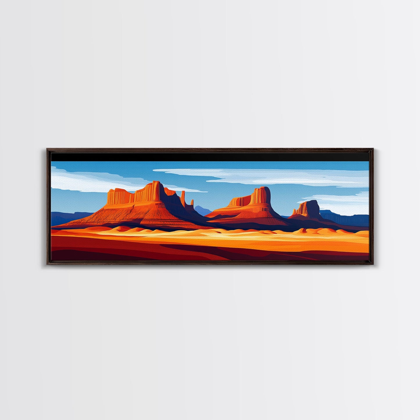 Monument Valley Sunset Framed Canvas Print, Southwest Wall Art, Panoramic Painting, Rustic Art, Landscape Art, Gift Idea, Extra Wide Art