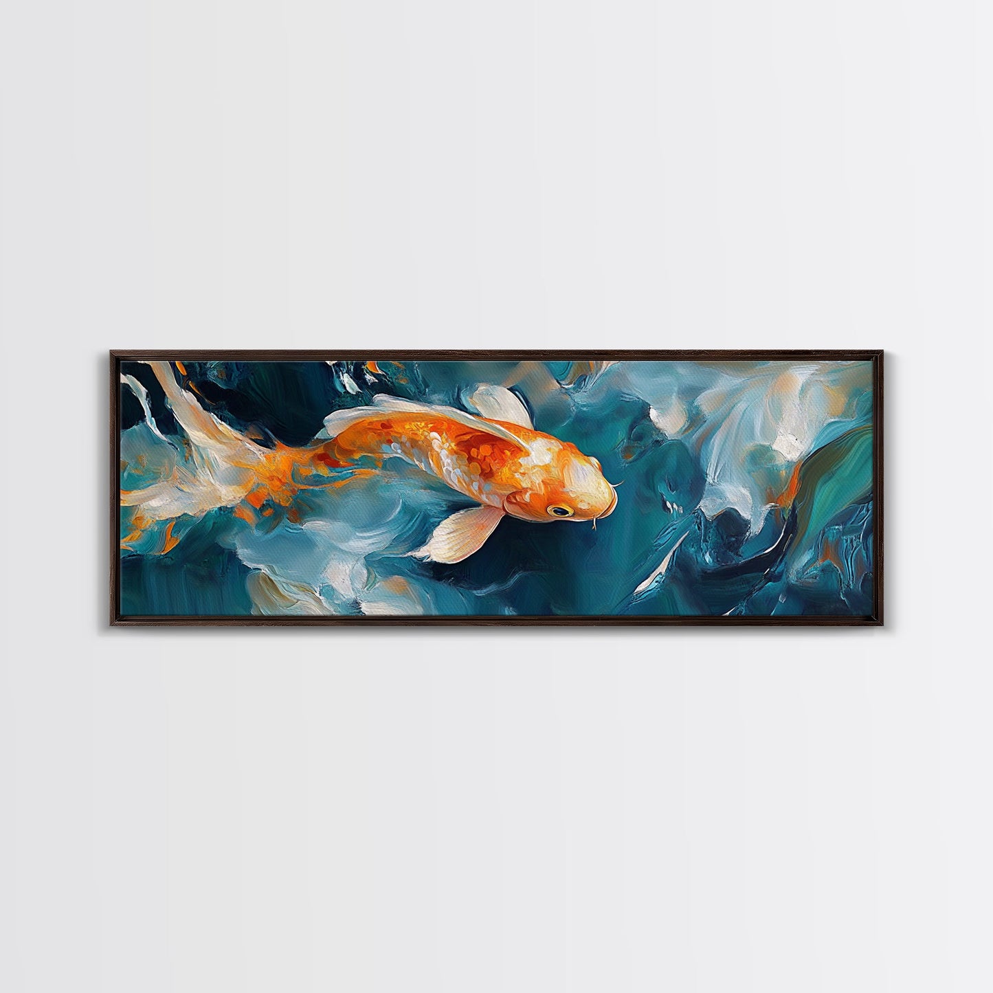 Vibrant Koi Fish Canvas Print, Whimsical Art, Coastal Wall Art, Bedroom Art, Gift Idea, Teal Wall Art, Above Sofa Decor, Nautical Painting