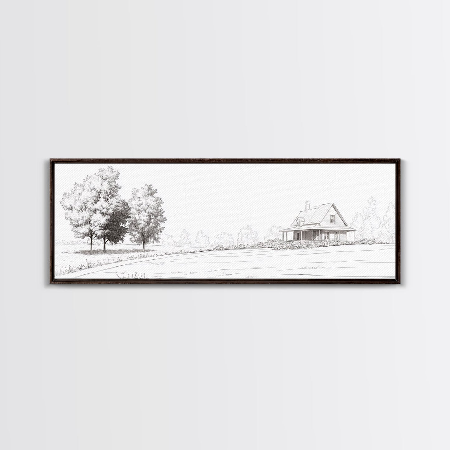 Rustic Farmhouse Framed Canvas Print, Black and White Landscape Art, Above Sofa Wall Art Minimalist Living Room Country Decor