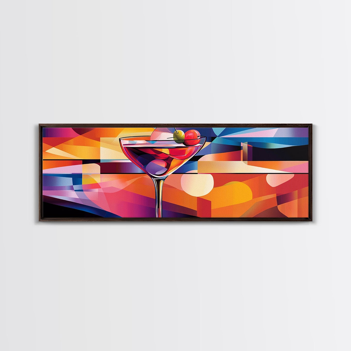 Martini Glass Framed Canvas Print Martini Wall Art Abstract Modern Cocktail Art Kitchen Bar Decor Bold Geometric Wall Artwork