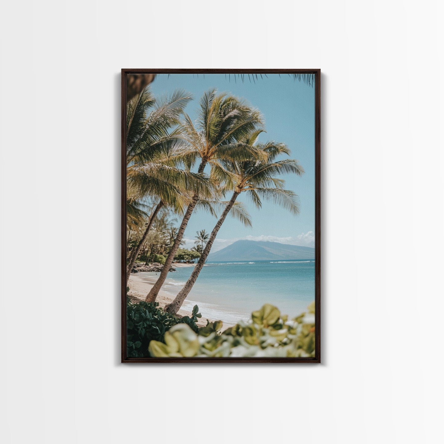 Serene Beach Horizon Framed Canvas Print – Coastal Nautical Wall Art, Hawaiian Landscape, Tropical Seascape Painting Coastal Decor