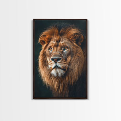 Majestic Lion Portrait Framed Canvas Print – African Art, Rustic Decor, Living Room Wall Art, Gift Idea Wildlife Inspired Home Art